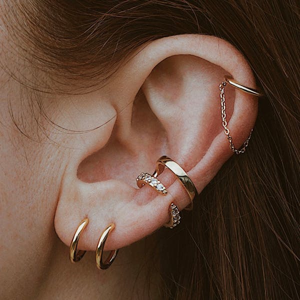 Classic Chain Ear Cuff in Sterling Silver on model