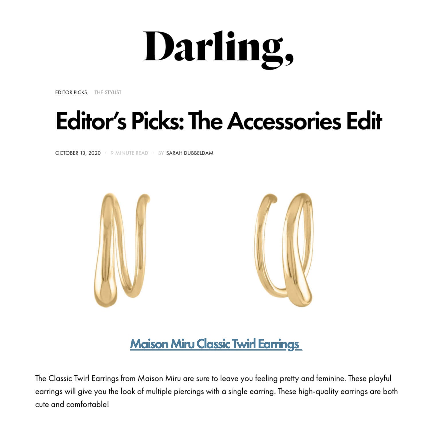 Classic Twirl Earrings | Maison Miru