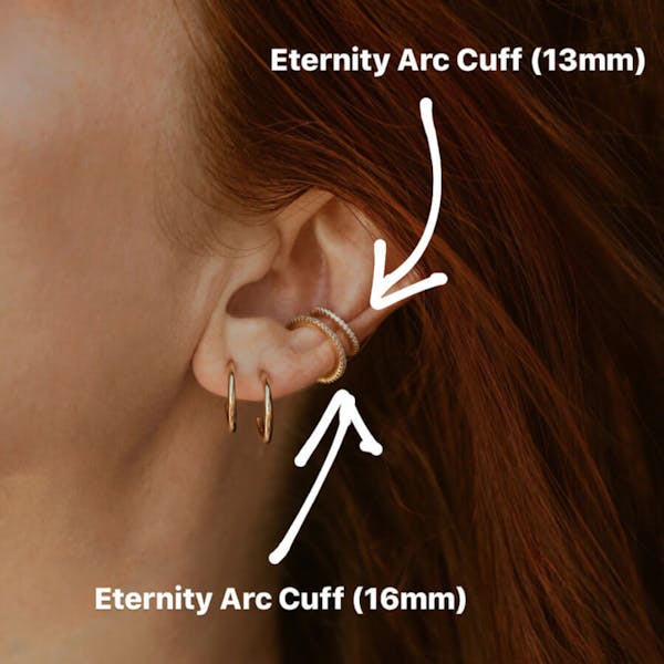Eternity Arc Ear Cuff sizing on model