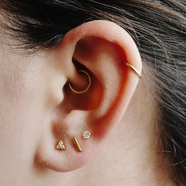Everyday Nap Earrings Trio in Gold on model