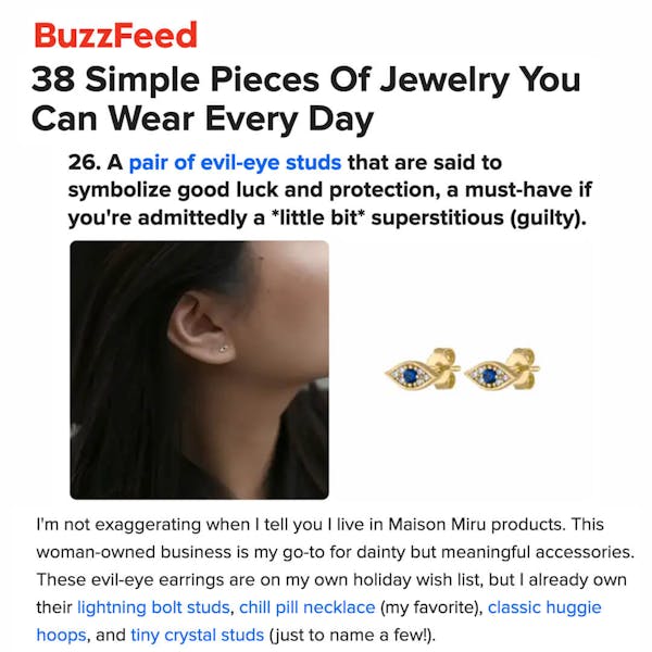 Our Evil Eye Studs as seen on Buzzfeed
