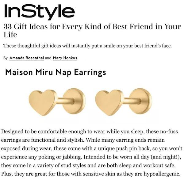 Our Classic Heart Push Pin Flat Back Earrings as seen on InStyle