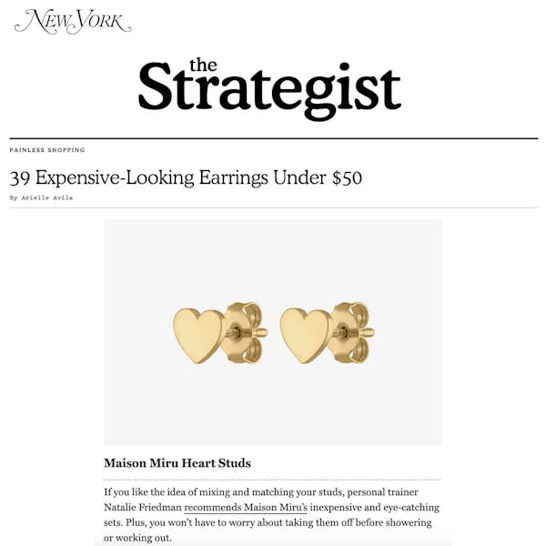 Our Classic Heart Studs as seen on The Strategist