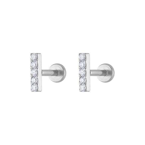 Pave Bar Nap Earrings in Silver