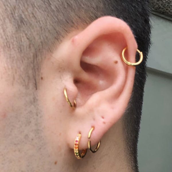 Rainbow Eternity Hoop Earrings on model