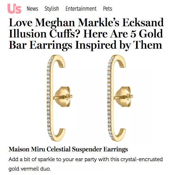 Celestial Suspender Earrings in Gold Vermeil as seen on US