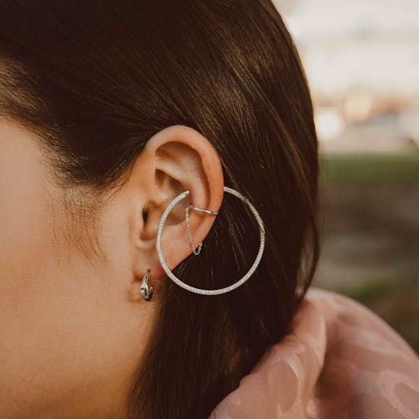 Arc Chain Ear Cuff in Sterling Silver on model