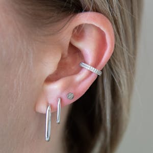 Bolt Nap Earrings in Silver on Model