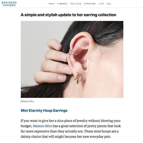 Our Mini Eternity Hoop Earrings as seen on Business Insider