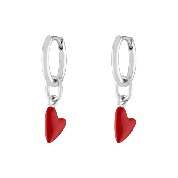 Itty Bitty Red Heart Huggies in Sterling Silver