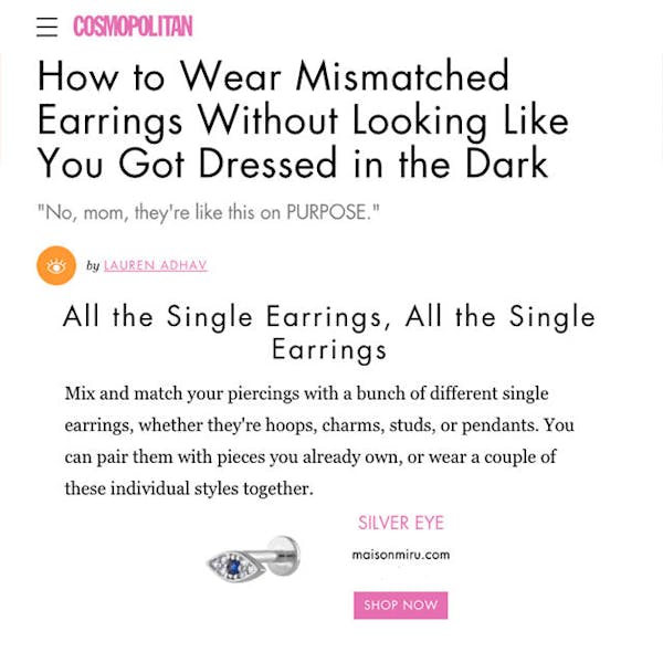 Evil Eye Threaded Flat Back Earring as seen on Cosmopolitan