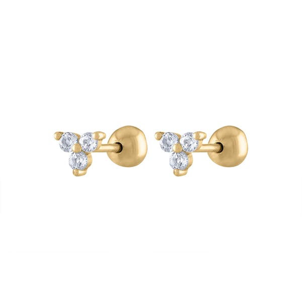 Crystal Trinity Ball Back Earrings in 14k Gold