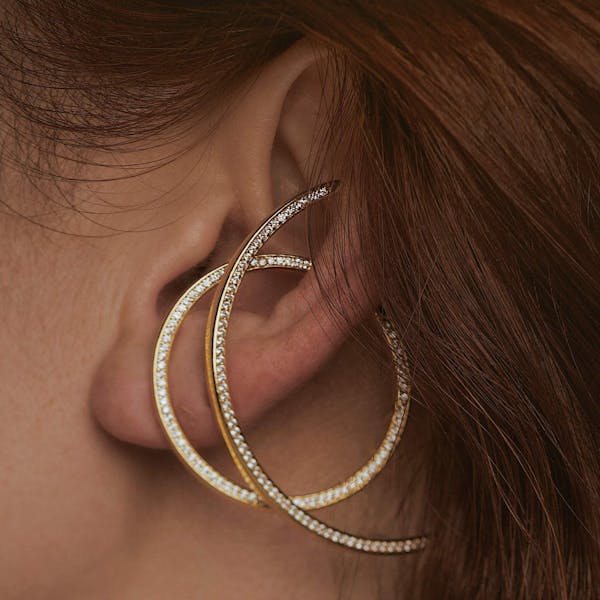 Large Celestial Illusion Hoops in Sterling Silver on model
