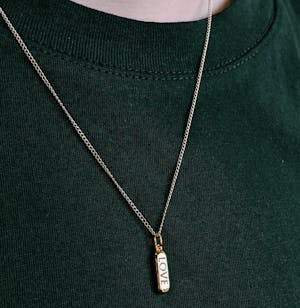 Love Pill Charm Necklace in Gold on model