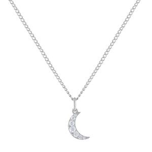 Mini Pave Moon Charm Necklace in Sterling Silver