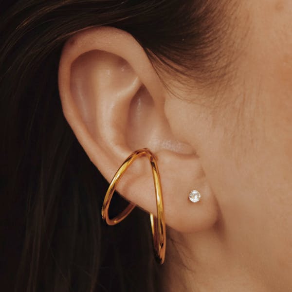 Celestial Crystal Threaded Flat Back Earring on model (Titanium - Gold)