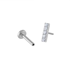 Pave Bar Push Pin Flat Back Earring in Silver