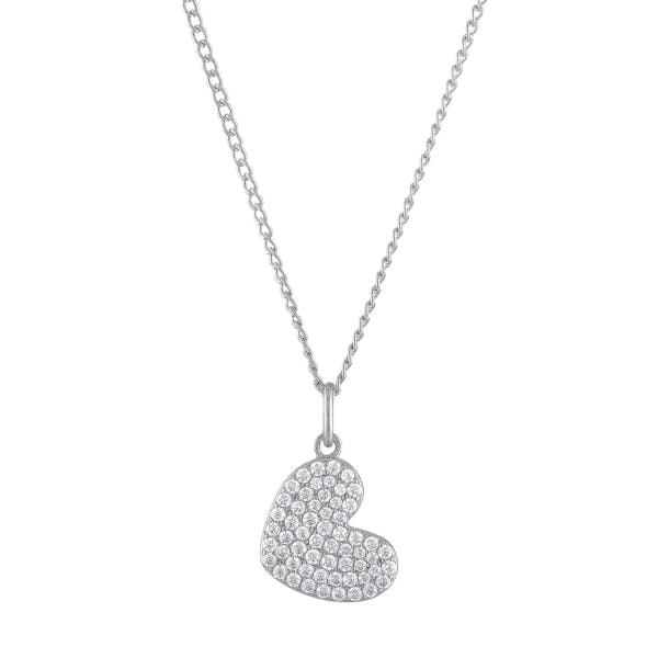 Pave Heart Charm Necklace in Sterling Silver