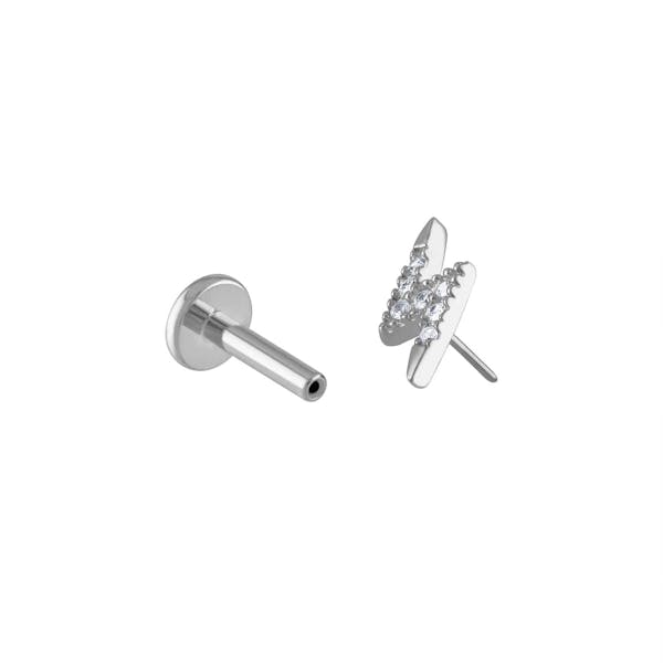 Pave Lightning Push Pin Flat Back Earring in Silver