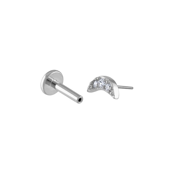 Pave Moon Push Pin Flat Back Earring in Silver