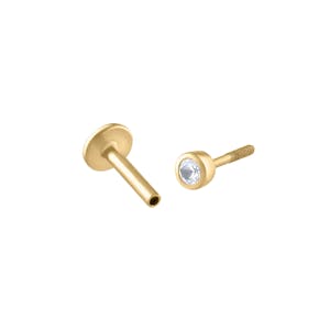 Tiny Sapphire Threaded Flat Back Earring in 14k Gold