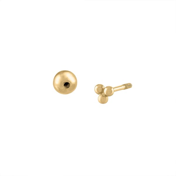 Tiny Trinity Ball Back Earrings in 14k Gold