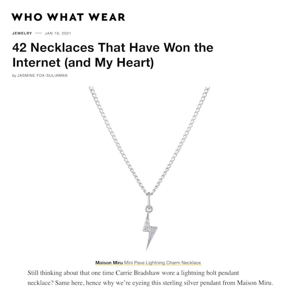 Our Mini Pave Lightning Charm Necklace as seen on Who What Wear